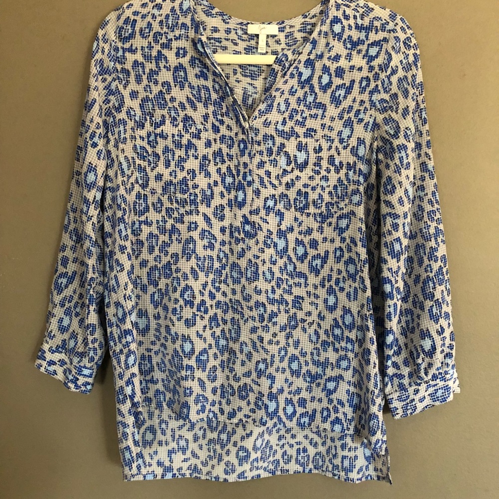 Joie Silk Blouse - Animal Print Neutral Blue
